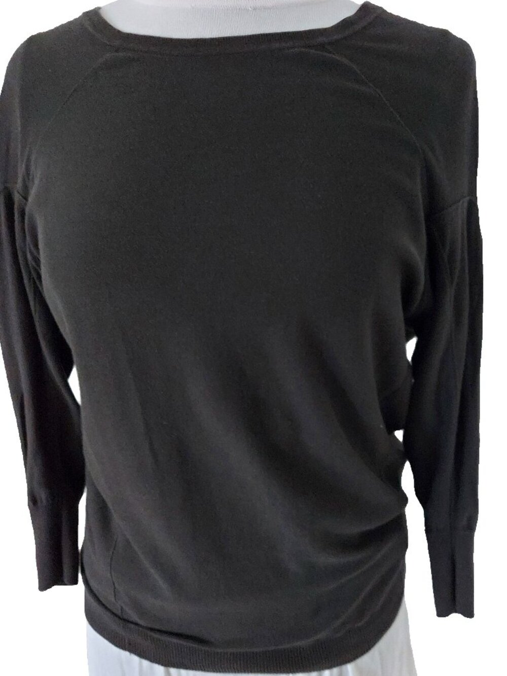 Magaschoni dark olive knit sweater, 3/4 raglan sleeves, SZ XS, organic cotton